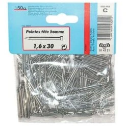 VYNEX - Pointe Tête Homme - Acier Brut - 1.3x25 Mm