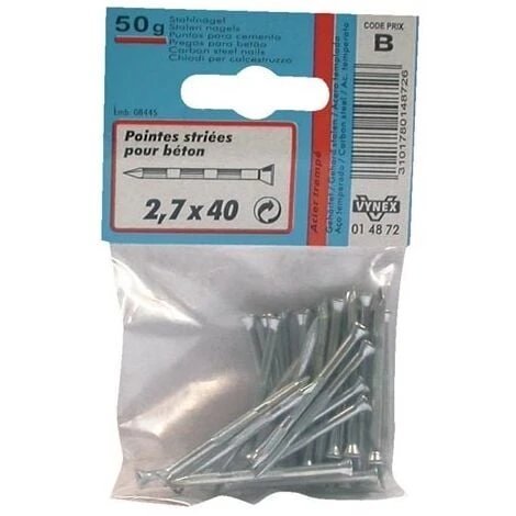 VYNEX - Pointe Béton - Striée - Acier Zingué - 2.7x40 Mm 1 VYNEX - Pointe Béton - Striée - Acier Zingué - 2.7x40 Mm
