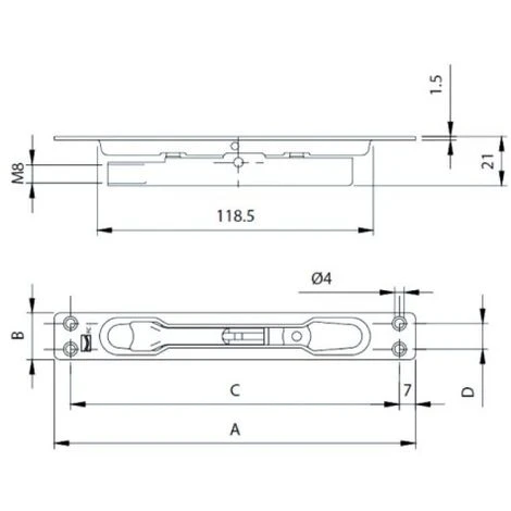 Verrou à Bascule 1 Sortie En M8, Têtière 24x160x1,5 Zinguée. Profondeur D'encastrement 21 Mm, Entraxe De Fixation 146 Mm 3 Verrou à Bascule 1 Sortie En M8, Têtière 24x160x1,5 Zinguée. Profondeur D'encastrement 21 Mm, Entraxe De Fixation 146 Mm – Image 3