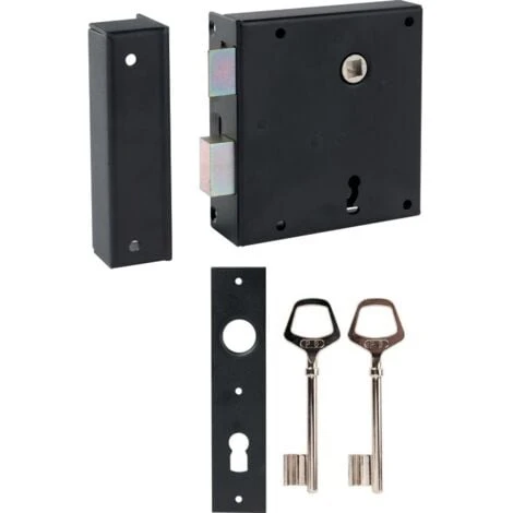 Serrure En Applique Noire Gauche à Fouillot - Clé L - Axe à 65 Mm - Alsace - JPM 1 Serrure En Applique Noire Gauche à Fouillot - Clé L - Axe à 65 Mm - Alsace - JPM