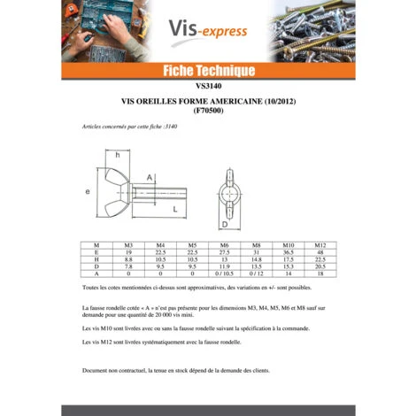 Vis Oreilles M10X50 Forme Américaine Acier Zingué Conditionnement: 10 Pieces 2 Vis Oreilles M10X50 Forme Américaine Acier Zingué Conditionnement: 10 Pieces – Image 2