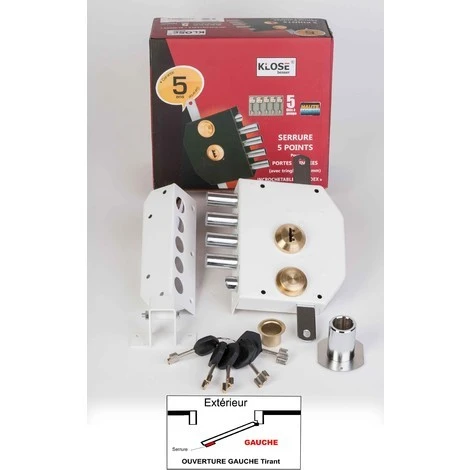 Serrure 5 Points à Tirage " Blindex "5 Clés A Pompe, Blanche Gauche - (idem Iseo....) KLOSE BESSER 1 Serrure 5 Points à Tirage " Blindex "5 Clés A Pompe, Blanche Gauche - (idem Iseo....) KLOSE BESSER