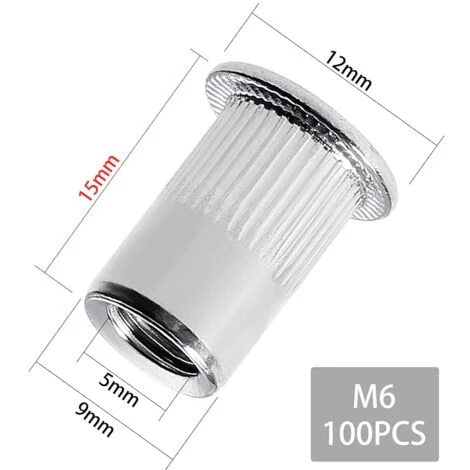 100 Pièces M6 écrou à Rivet Fileté à Tête Plate,écrous à Riveter Fileter En Acier Inoxydable,assortiment Inserts Filetés Pour Mental Plastique (12 Mm × 15 Mm) GrooFoo 2 100 Pièces M6 écrou à Rivet Fileté à Tête Plate,écrous à Riveter Fileter En Acier Inoxydable,assortiment Inserts Filetés Pour Mental Plastique (12 Mm × 15 Mm) GrooFoo – Image 2