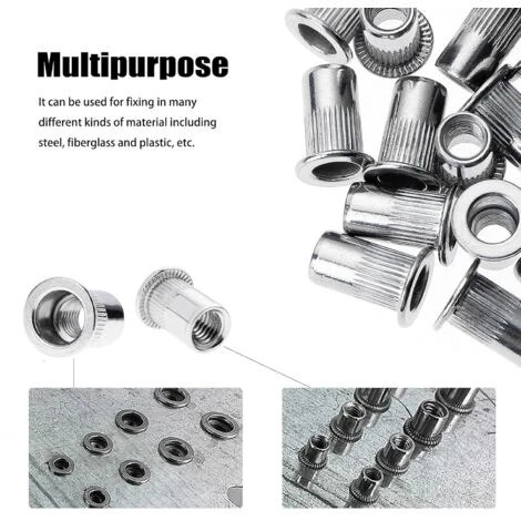100 Pièces M6 écrou à Rivet Fileté à Tête Plate,écrous à Riveter Fileter En Acier Inoxydable,assortiment Inserts Filetés Pour Mental Plastique (12 Mm × 15 Mm) GrooFoo 5 100 Pièces M6 écrou à Rivet Fileté à Tête Plate,écrous à Riveter Fileter En Acier Inoxydable,assortiment Inserts Filetés Pour Mental Plastique (12 Mm × 15 Mm) GrooFoo – Image 5