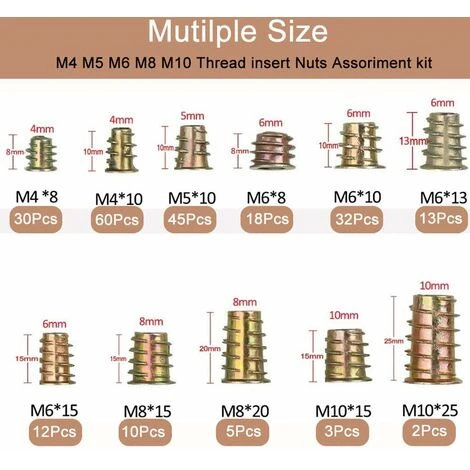 Écrous Hexagonaux M4 M5 M6 M8 M10 Avec Inserts Filetés, Alliage De Zinc Insert Fileté Hexagonale Écrous Inserts,irisfr(230PCS) 2 Écrous Hexagonaux M4 M5 M6 M8 M10 Avec Inserts Filetés, Alliage De Zinc Insert Fileté Hexagonale Écrous Inserts,irisfr(230PCS) – Image 2