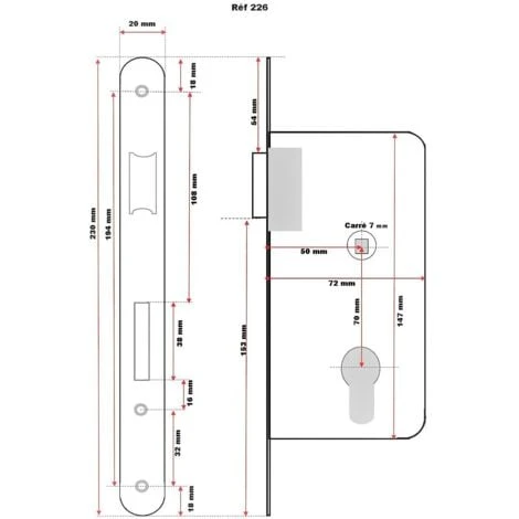 Serrure "KLOSE Besser" Monopoint- Encastrée - Noire - Axe 50 Mm - Epaisseur 14 Mm - Carré De 7 Mm.Trou Cylindre. 2 Serrure "KLOSE Besser" Monopoint- Encastrée - Noire - Axe 50 Mm - Epaisseur 14 Mm - Carré De 7 Mm.Trou Cylindre. – Image 2