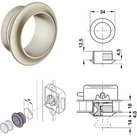 2x Rosace Ronde épaisseur 16mm Pour Serrure Espagnolette à Appliquer Push-lock, Nickelé Mat 2 2x Rosace Ronde épaisseur 16mm Pour Serrure Espagnolette à Appliquer Push-lock, Nickelé Mat – Image 2