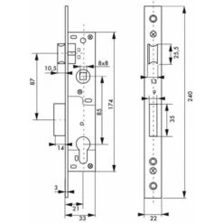 Boîtier Serrure à Cylindre Réversible Finition : Zingué L : 85 Mm L : 36 Mm H : 240 Mm épaisseur : 30 ∅ A20 L36 E85 -Rapid Soldes Boutique 62141823 2