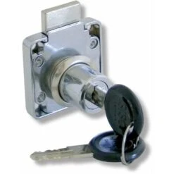 Serrure De Meuble à Pêne Dormant Siso 850 Acier Chromé En Applique Avec Rosace Et 2 Clés Cylindre à Paillettes Axe 25,5mm Sécurité Armoire Placard Tiroir Bureau Antivol