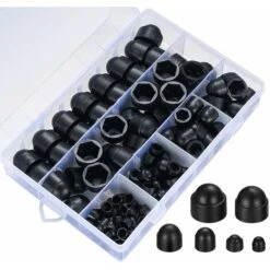 DHKLFA 145 Pièces Cache Boulons Capuchon à Vis, Plastique Écrous Dôme, Ecrou Protection Hexagonal, Boulons Capuchon Écrou De Boulons Noir Pour Machines Meubles Véhicules - M4/M5/M6/M8/M10/M12