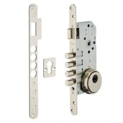 THIRARD - Boitier De Serrure Encastrable à Cylindre Pour Porte D'entrée, Axe 50mm, Bouts Carrés, 4pts, Nickelé, Rosace Fermée