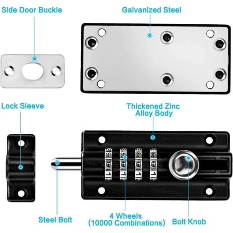 Loquet De Verrouillage à Combinaison Verrou à Combinaison à 4 Chiffres Verrou De Porte à Code Mécanique Serrure Sans Clé Glissière Verrou De Porte Inviolable Pour Armoire Jardin 2 Loquet De Verrouillage à Combinaison Verrou à Combinaison à 4 Chiffres Verrou De Porte à Code Mécanique Serrure Sans Clé Glissière Verrou De Porte Inviolable Pour Armoire Jardin – Image 2