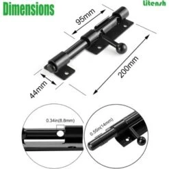 Serrure De Porte De Sécurité à Pêne Coulissant Robuste Avec Trou Pour Cadenas, Acier Inoxydable 304 Noir Mat, Longueur 6 Pouces 160 Mm, Diamètre 14 Mm. (8 Pouces (200mm)-6 Pouces 160mm 7 Serrure De Porte De Sécurité à Pêne Coulissant Robuste Avec Trou Pour Cadenas, Acier Inoxydable 304 Noir Mat, Longueur 6 Pouces 160 Mm, Diamètre 14 Mm. (8 Pouces (200mm)-6 Pouces 160mm -Rapid Soldes Boutique 93286658 3