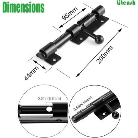 Serrure De Porte De Sécurité à Pêne Coulissant Robuste Avec Trou Pour Cadenas, Acier Inoxydable 304 Noir Mat, Longueur 6 Pouces 160 Mm, Diamètre 14 Mm. (8 Pouces (200mm)-6 Pouces 160mm 3 Serrure De Porte De Sécurité à Pêne Coulissant Robuste Avec Trou Pour Cadenas, Acier Inoxydable 304 Noir Mat, Longueur 6 Pouces 160 Mm, Diamètre 14 Mm. (8 Pouces (200mm)-6 Pouces 160mm – Image 3