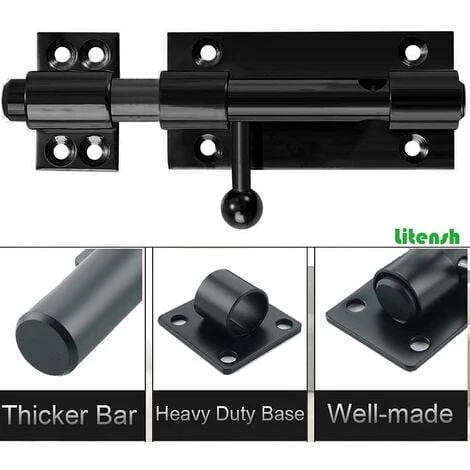 Serrure De Porte De Sécurité à Pêne Coulissant Robuste Avec Trou Pour Cadenas, Acier Inoxydable 304 Noir Mat, Longueur 6 Pouces 160 Mm, Diamètre 14 Mm. (8 Pouces (200mm)-6 Pouces 160mm 4 Serrure De Porte De Sécurité à Pêne Coulissant Robuste Avec Trou Pour Cadenas, Acier Inoxydable 304 Noir Mat, Longueur 6 Pouces 160 Mm, Diamètre 14 Mm. (8 Pouces (200mm)-6 Pouces 160mm – Image 4