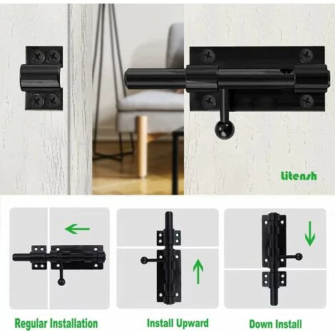 Serrure De Porte De Sécurité à Pêne Coulissant Robuste Avec Trou Pour Cadenas, Acier Inoxydable 304 Noir Mat, Longueur 6 Pouces 160 Mm, Diamètre 14 Mm. (8 Pouces (200mm)-6 Pouces 160mm 5 Serrure De Porte De Sécurité à Pêne Coulissant Robuste Avec Trou Pour Cadenas, Acier Inoxydable 304 Noir Mat, Longueur 6 Pouces 160 Mm, Diamètre 14 Mm. (8 Pouces (200mm)-6 Pouces 160mm – Image 5