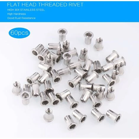 60 PCS M5/6/8 Acier Inoxydable 304 Rivet Écrou,Écrous à Sertir Rivet Écrou à Tête Plate Nutsert En Acier Écrou Outil Plat Tête Filetée Rivet Nutsert Ecrous De Rivet Insert Filetage Métrique H13 4 60 PCS M5/6/8 Acier Inoxydable 304 Rivet Écrou,Écrous à Sertir Rivet Écrou à Tête Plate Nutsert En Acier Écrou Outil Plat Tête Filetée Rivet Nutsert Ecrous De Rivet Insert Filetage Métrique H13 – Image 4