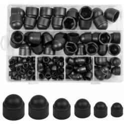 Cache Boulons Capuchon à Vis, Ecrou Protection Hexagonal, Plastique Boulons Capuchon, Écrou De Boulon à Dôme Noir Avec Boîte De Rangement(145PCS)