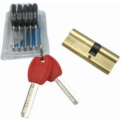 LECHUANG 1 Pièce Cylindre En Laiton Euro 30/50 Mm, Serrure à Cylindre Clé/clé 80 Mm Avec 5 Clés Horizontales En Laiton, Anti-crochetage, Anti-perçage, Anti-claquement, Anti-choc, Finition Laiton Poli -Rapid Soldes Boutique 98899655 2